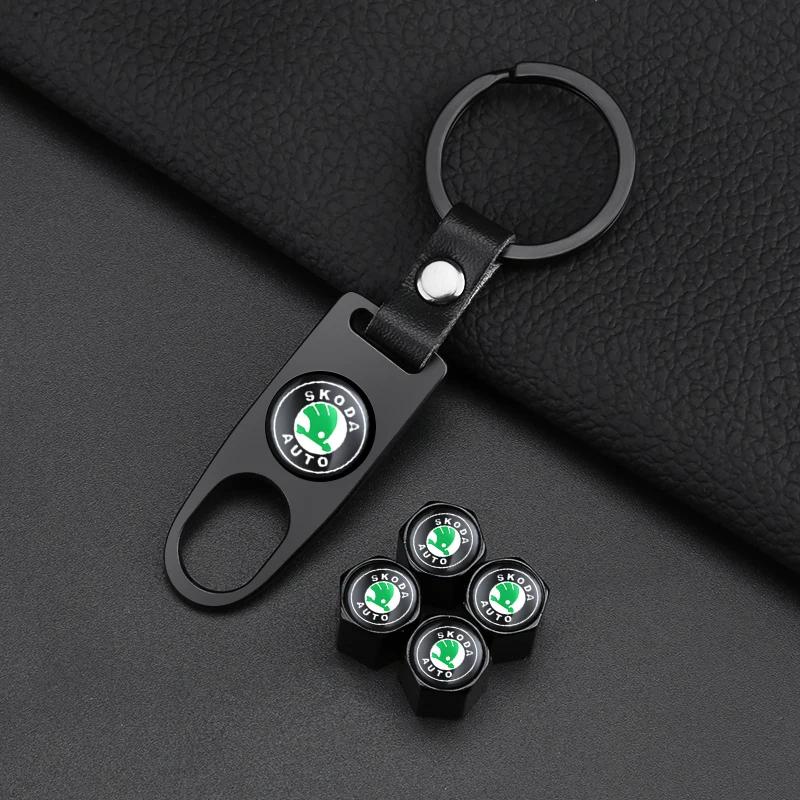 3D Metaal Leer Auto Embleem Sleutelhanger Sleutelringen Voor Skoda Octavia A5 A7 Fabia Superb Rapid Kodiaq Kamiq Auto Accessoires wsjn67