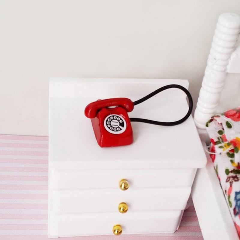 Metal Office Desk Phone Dial Telephone Dollhouse Miniature Furniture Decor