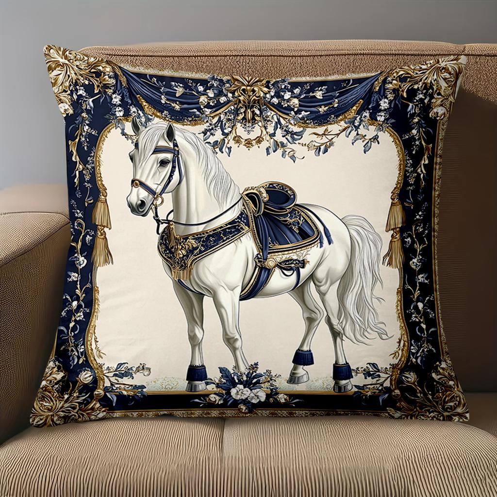 1 Pieces Exquisite Horse Pattern Decorative Throw Pillows Polyester Pillowcase, Sofa Decorative Cushion Cov Headboard Pillow