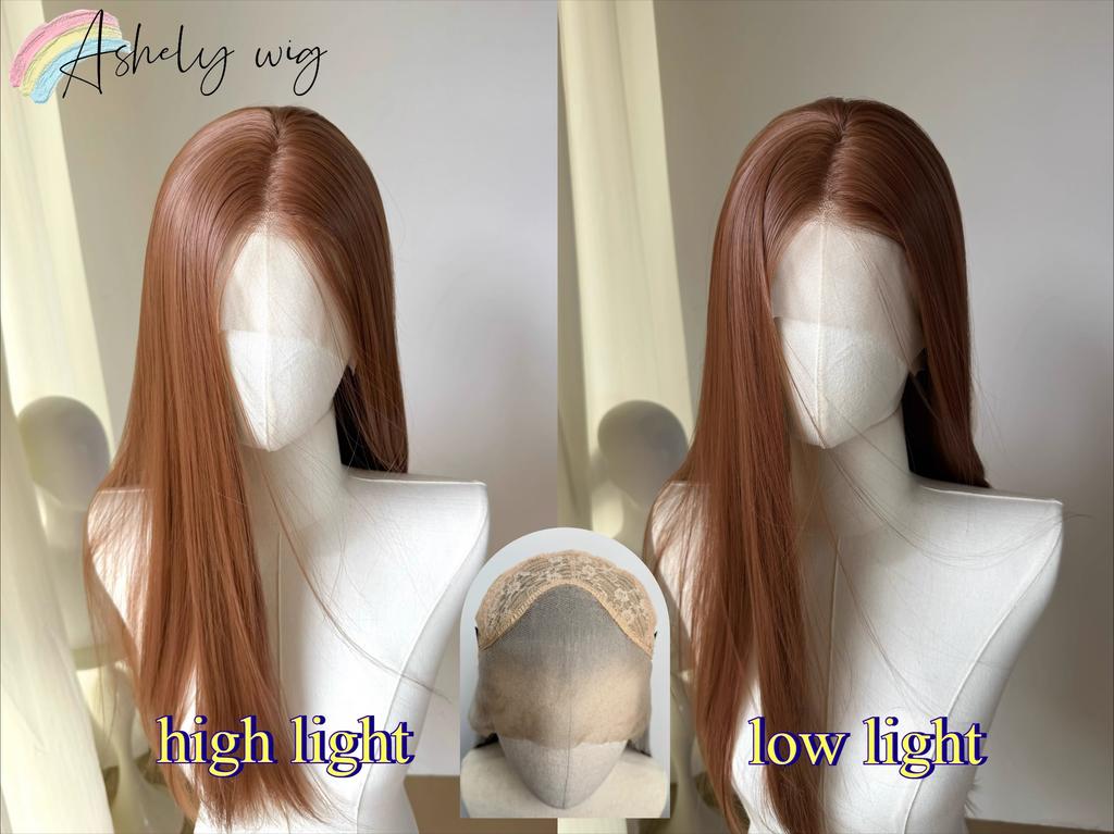 Ashely Caramel Orange Brown 13*4 Lace Front Wig for Woman Red Brown Long Straight Hair Wig High Quality Synthetic Lace Wigs