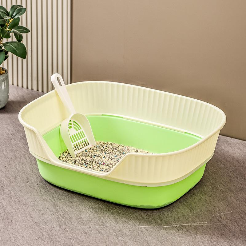Extra Large Semi-Enclosed Bathtub-Style Cat Litter Box with Scoop
