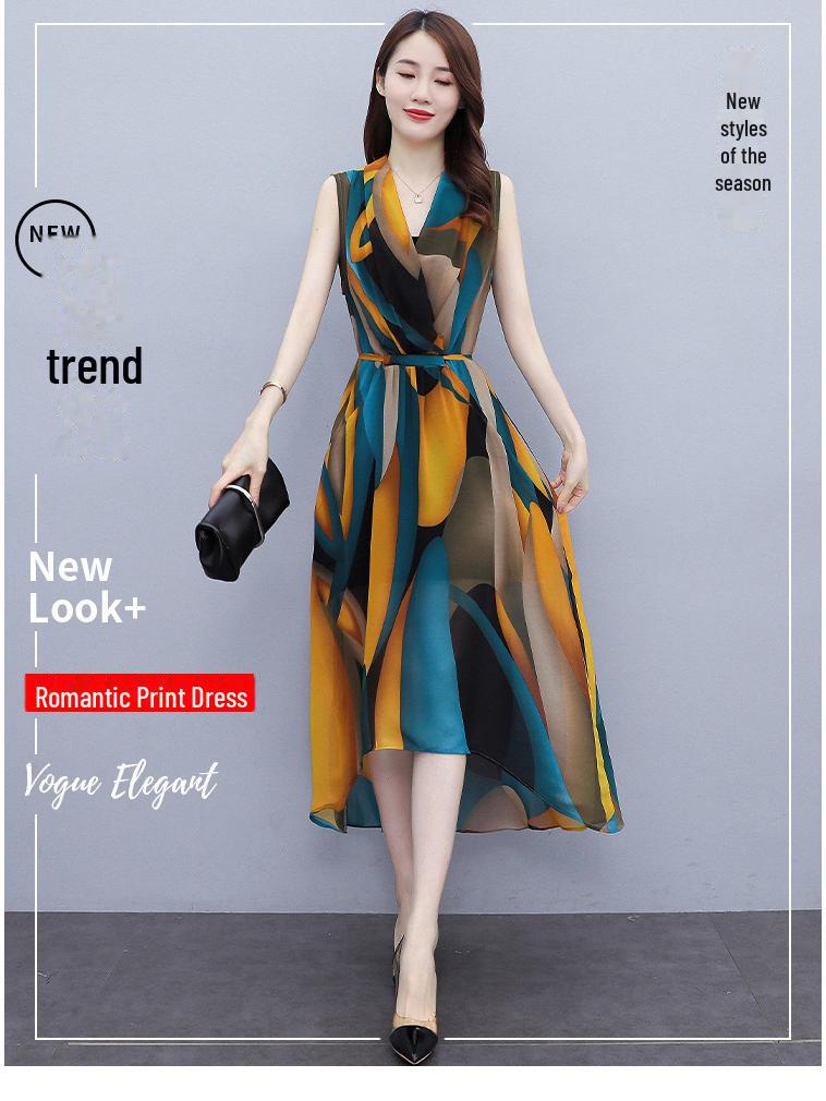 2024 Summer Fashionable Sleeveless Dress for Women - Plus Size, Knee-Length