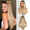 FREEDOM Synthetic Lace Front Wigs For Women 9x6 Pre Plucked Straight Layerd Wig 24" Ombre Blonde Pre Cut Wear And Go Lace Wigs