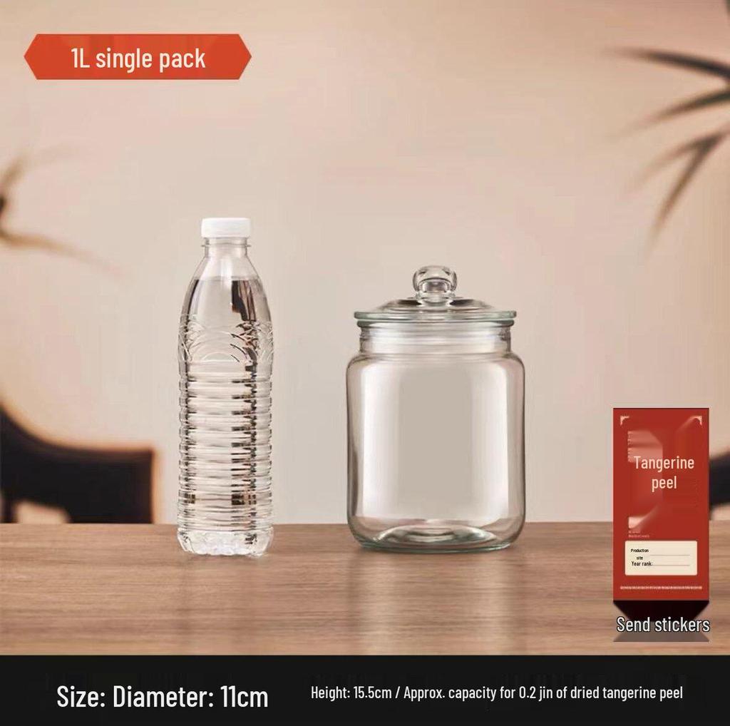 Transparent Glass Storage Jar with Lid for Food-Grade Dried Tangerine Peel and Spices