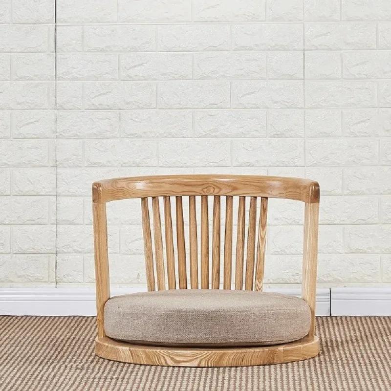 Japanese Meditation Chair - with Armrests & Back Support, Asian Traditional Floor Tatami Style, Solid Ash Wood Armchair