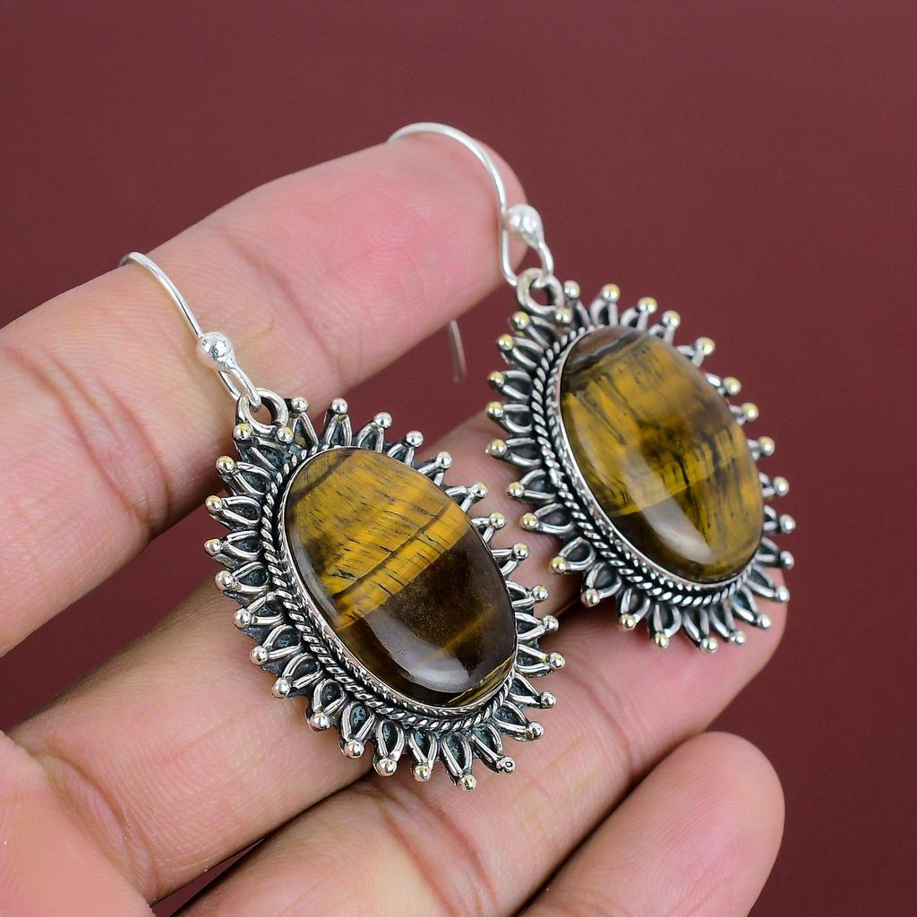 Tiger's Eye Earring Handmade Earrings Gemstone Earring 925 Sterling Silver Earring Boho Jewelry Decent Earring Gift For Women Dangle Earring