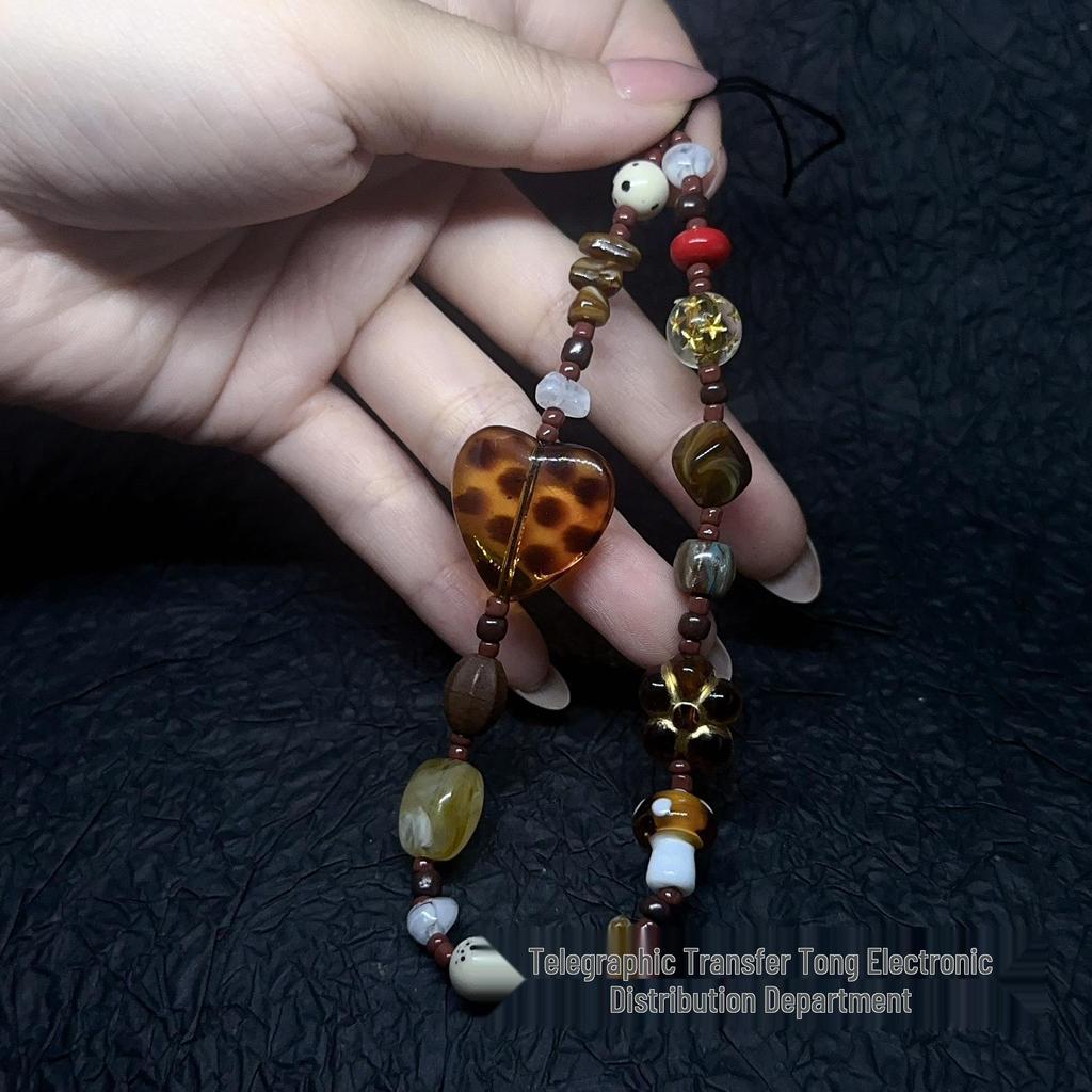 Handmade Retro Amber Beaded Phone Chain and Camera Lanyard