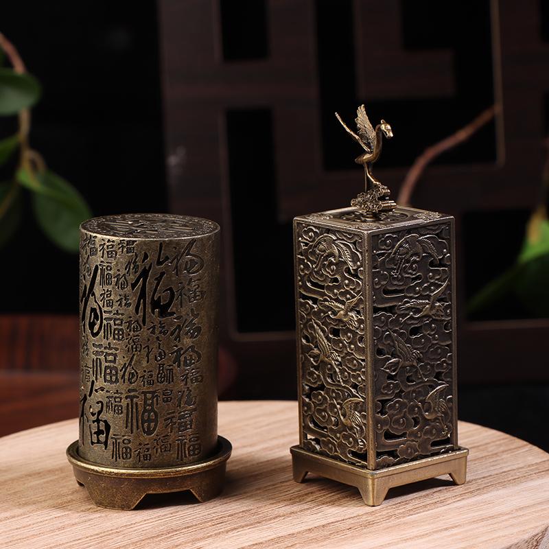 Alloy Censer Incense Holder Square Cylinder Vertical Incense Burner Indoor Aromatherapy Home Ornament Chinese Incense Burners