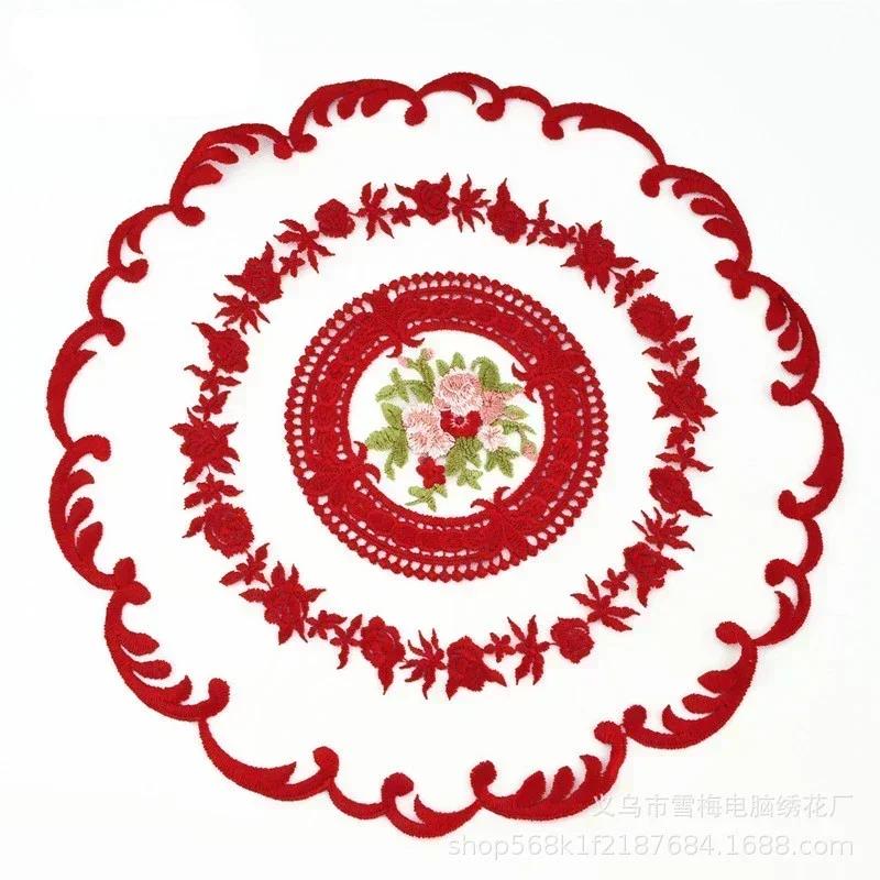 1PC Dinning Table Cover Embroidered Table Cloth Elegant Round Lace Tablecloth Coffee Coasters Napkin Party Wedding Decoration
