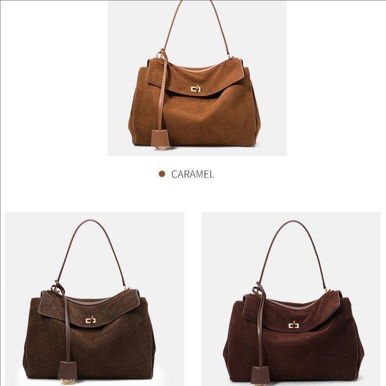 Ekte Dobbeltlags Lær Skulderveske for Kvinner - Brun Semsket Håndveske med Gullbeslag, Klassisk Tote for Daglig Bruk & Arbeid