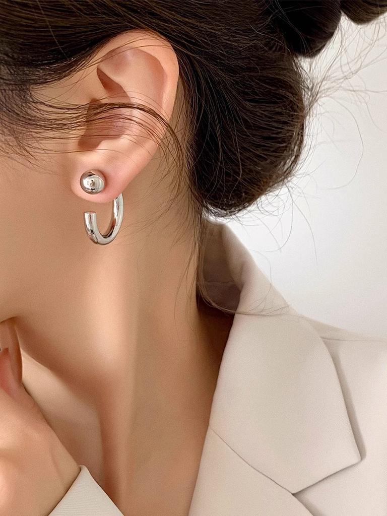 New Creative Copper Reversible C-shaped Metal Earrings for ladies Simple Two Wear way High Quality Jewelry Gift for Women