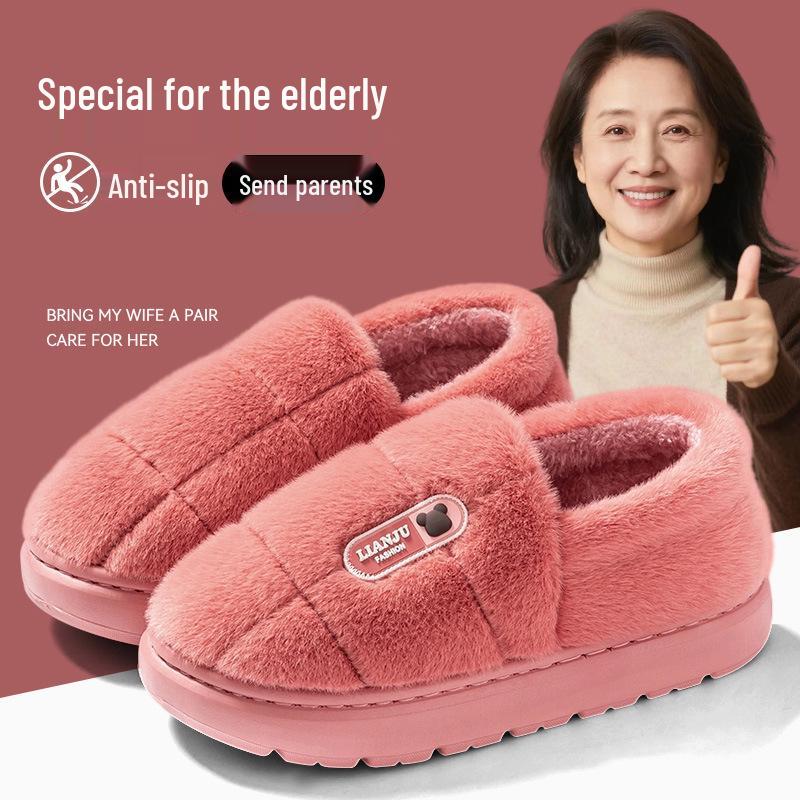 2025 Plus Size Non-slip Plush Wool Slippers for Elderly: Cozy Cotton Indoor Footwear for Autumn and Winter