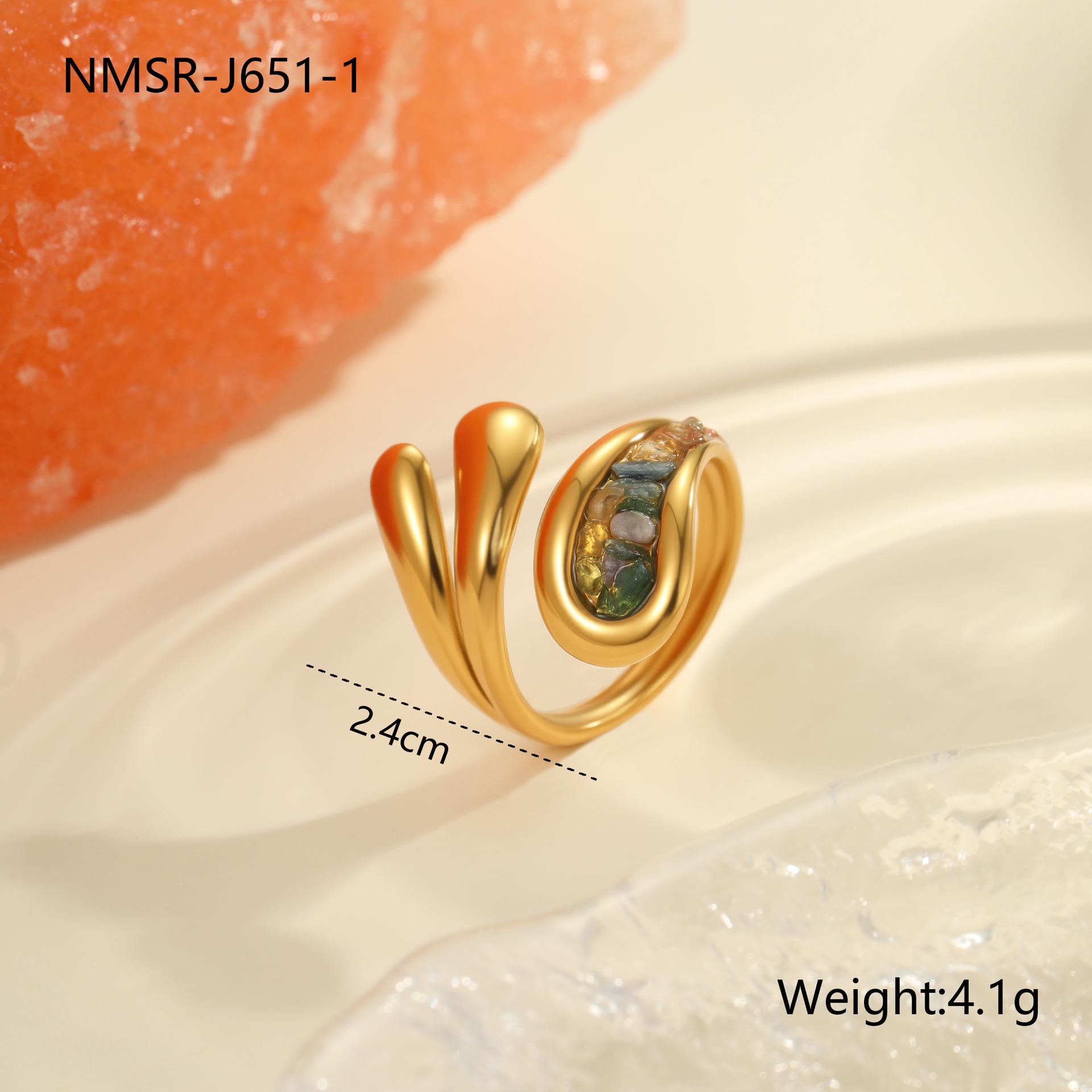 GEMCHIC Women s Vintage Natural Stone Titanium Steel Open Ring 18K Gold Plated Adjustable Jewelry