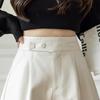 Shorts Women's Casual High Waist Leather Pants Loose Slit Slim A-line Wide-leg Pants