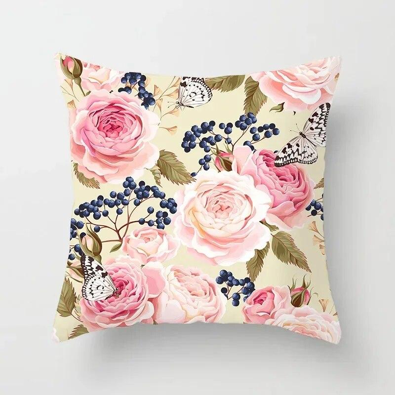 Car Living Room Sofa Cushion Cover Luxury Home Decoration Pillow Cover Rose Flower Print Pattern Cushion Cover