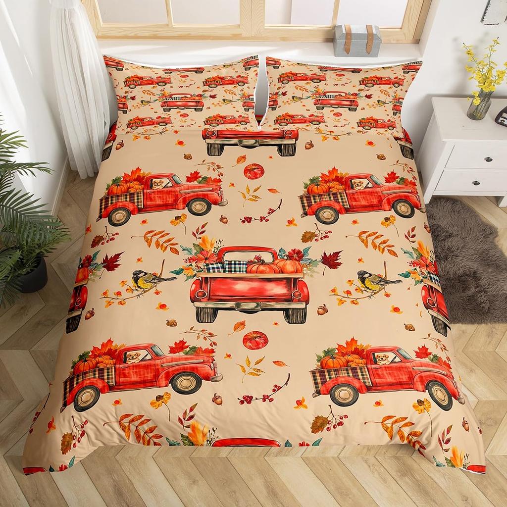 Cartoon Dwarf Dwarf Duvet Cover Queen for Kids Girls,Fall Leaves Pumpkin Bedding Set Autumn Gnome Turkey Maple Leaf Quilt Cover