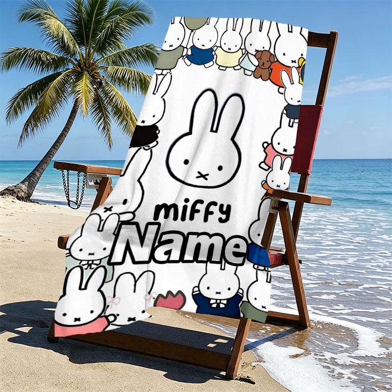 Custom Name Personalized Miffy Print Beach Towel, for Trip Camping Beach Party Home Decor, Birthday Gift for Family & Friends