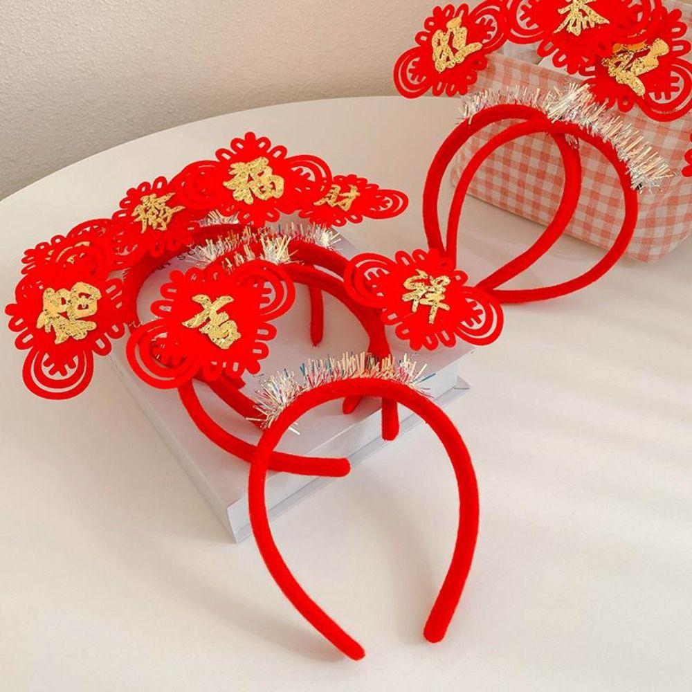 Cartoon 2024 Happy New Year Headband Red Hairband New Year Headdress Lovely Dragon Headband  Girl