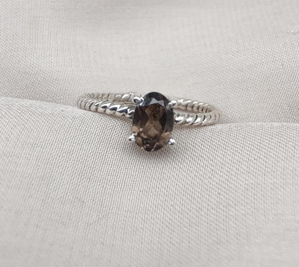 Handmade Smoky Quartz Ring: 925 Sterling Silver Twisted Band, Boho Jewelry