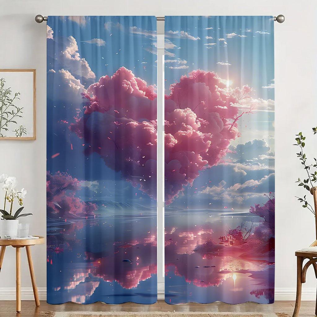 2pcs Fenyun Lake Scenery Gradient Curtains   Dreamy Healing   Bedroom and Living Room   Drawbar Pocket Decoration