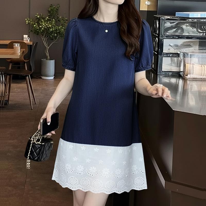 ZANZEA Women Casual Round Neck Lace Splice Hen Summer Short Sleeve Dress
