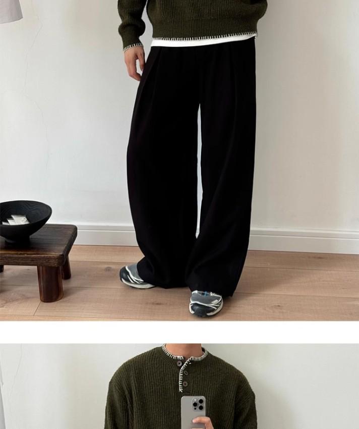 Men's Cleanfit Henley Collar Knit Sweater - Autumn/Winter High-End, Casual Base Layer