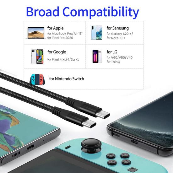Phone Charging Cable Extra-Long Wide Compatible Stable Output Right-Angle Design Fast Charging 60W