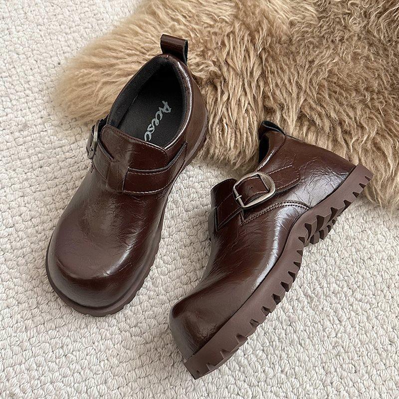 

Derby shoes retro loafers versatile spring 2025 height increase small new British style small leather shoes women s round head 40