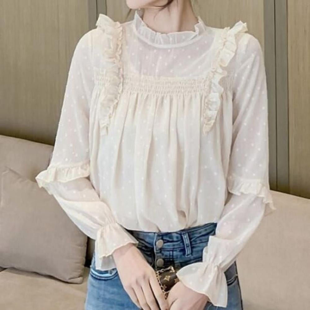 Blusa da Donna Navava con Volant e Arricciature Manica Lunga Nb2415
