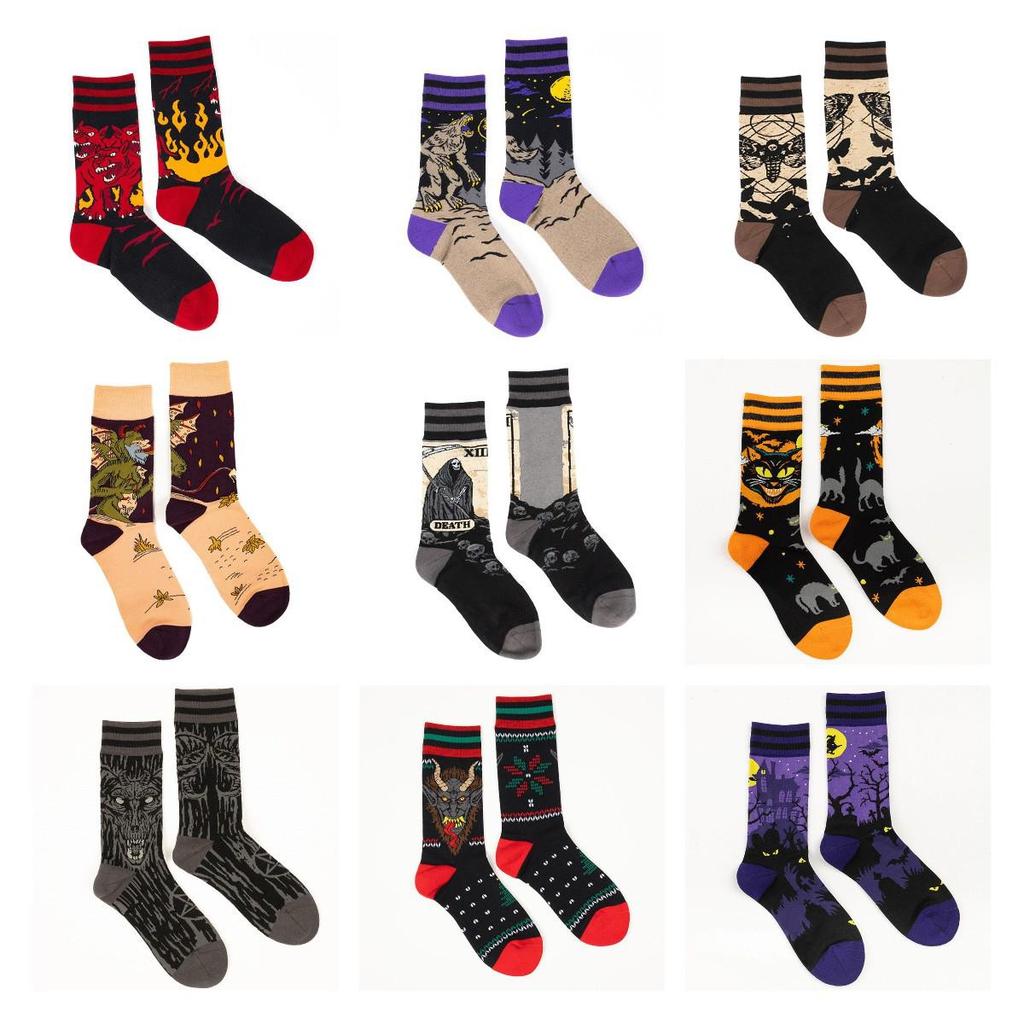 Gothic Dark Retro Jacquard Skateboard Mid-Tube Cotton Socks - Spring/Summer Trendy Unisex Style