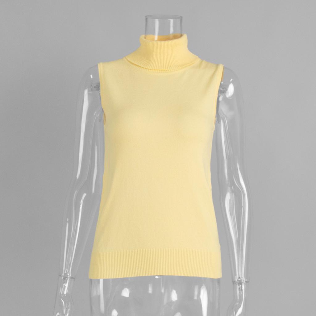 Knitted Sleeveless Vest New Spring Autumn High-Neck Vest Simple Sweater Top For Women