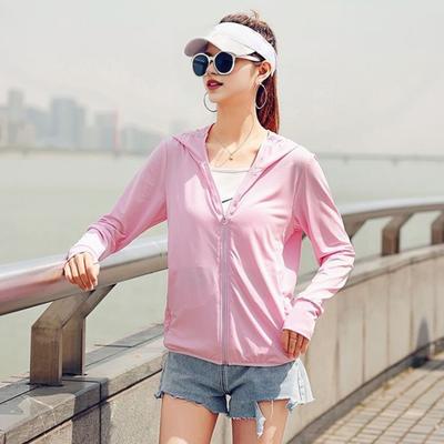 Women Sunscreen Coat Zipper Opening Hooded Ice Silk Anti-UV Thin Long Sleeve Great Breathability Pure Color Quick-drying Cycling Camping Jacket