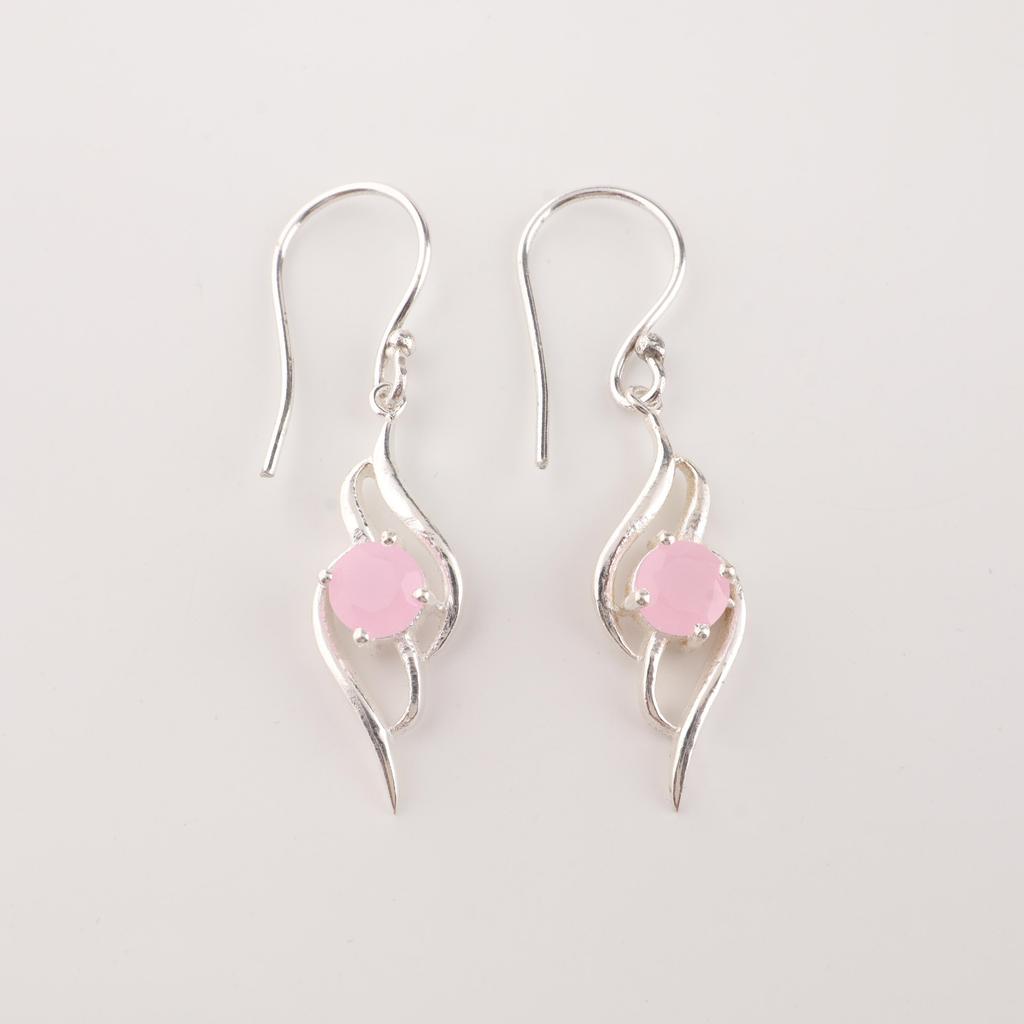 Rosenchalcedon Edelstein 925 Sterlingsilber Designer Hängeohrring 1,7" Damenschmuck CE-22-15