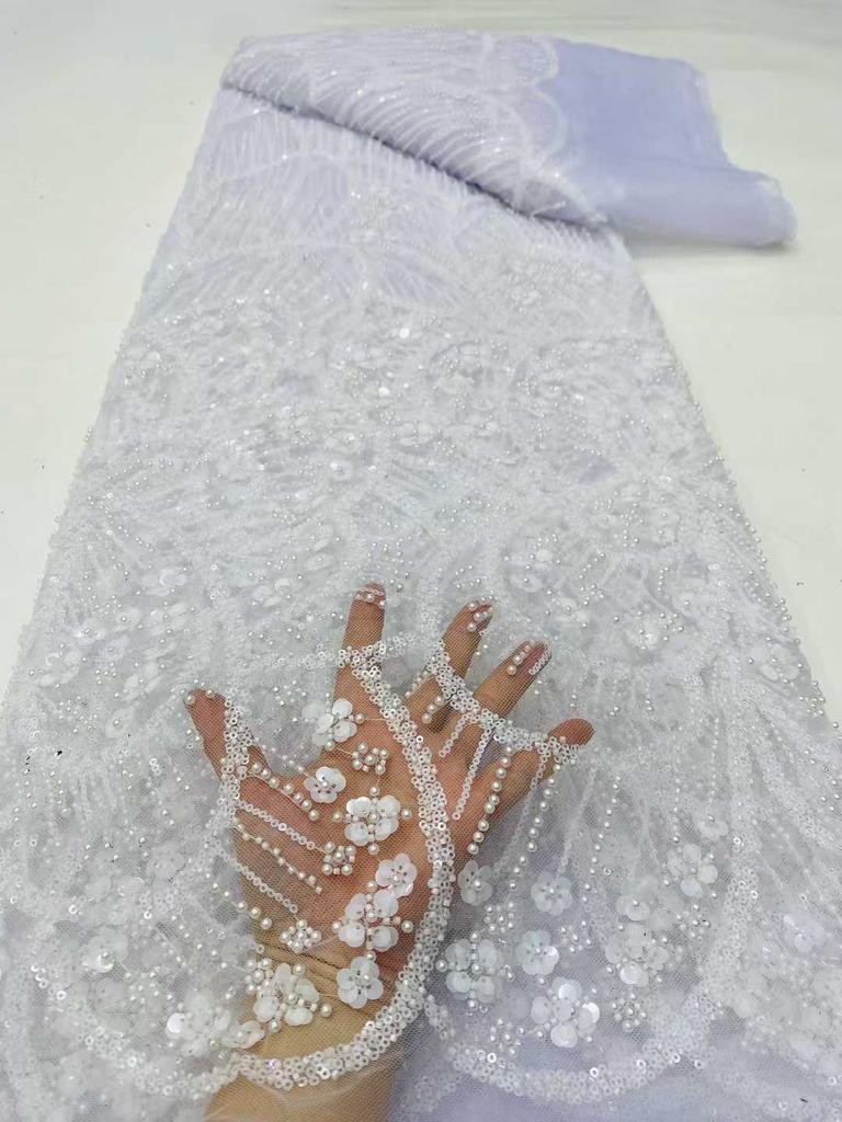 White African Beads Lace Fabric 2026 High Quality Lace French Nigerian Groom Sequins Lace Fabrics For Wedding Party Dress Sewing