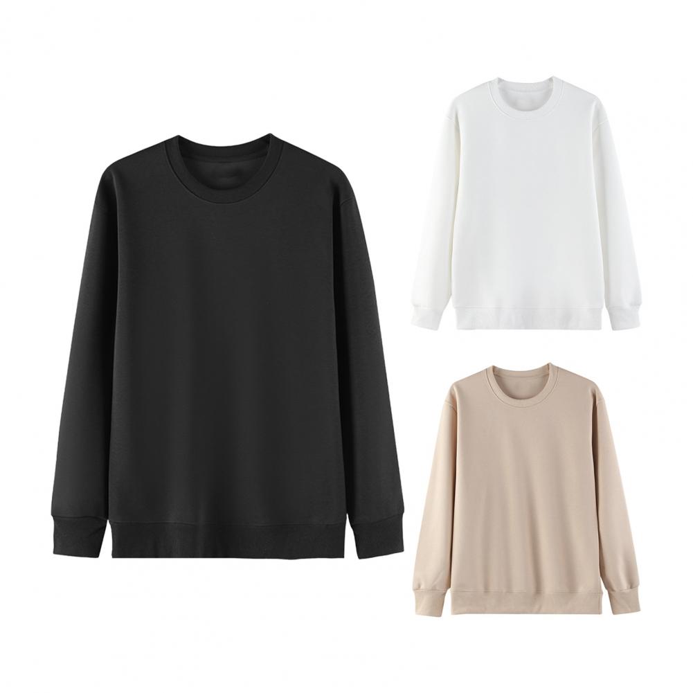 Unisex Herbst Winter Sweatshirt Rundhalsausschnitt Lange Ärmel Elastischer Fadenmanschette Einfarbig Thermisches Unterhemd Basic Kleidung Frühling
