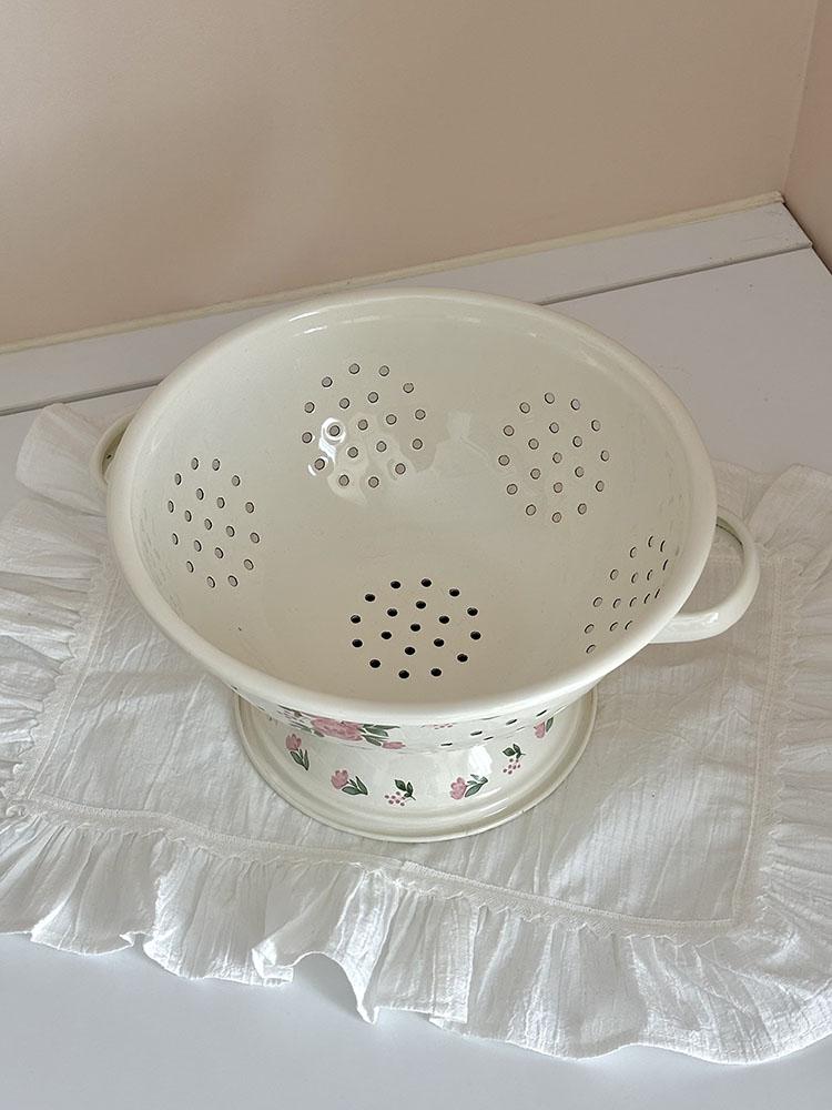 Enameled Retro Fruit Basket Draining Tray Storage Basket Kitchen Accessories Handmade Dishwasher Safe Fruit Serving Bowl