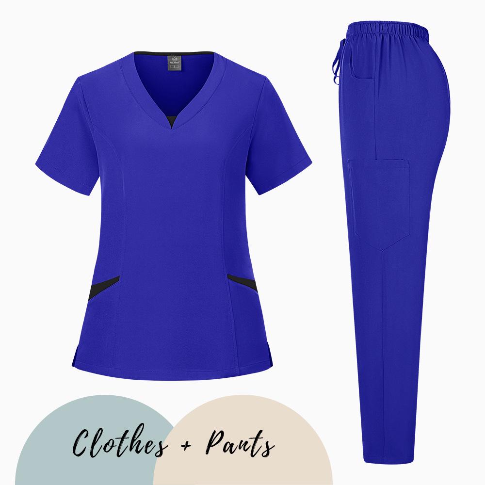 Elastic V-Neck Short Sleeve Scrub Suit for Dental Clinic, Salon, or Nurse Uniform