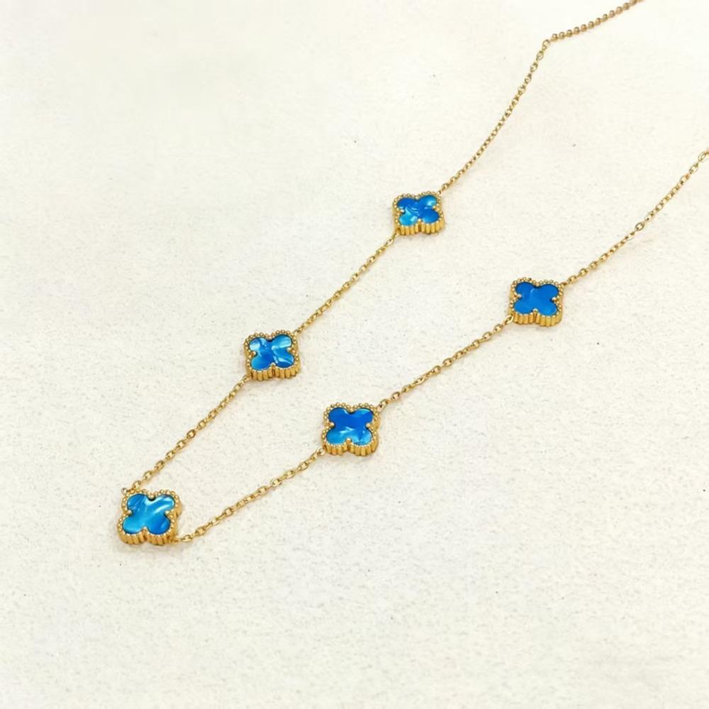 Collana a Quattro Foglioline e Cinque Fiori Double-sided in Acciaio al Titanio - Choker di Lusso Premium da Donna