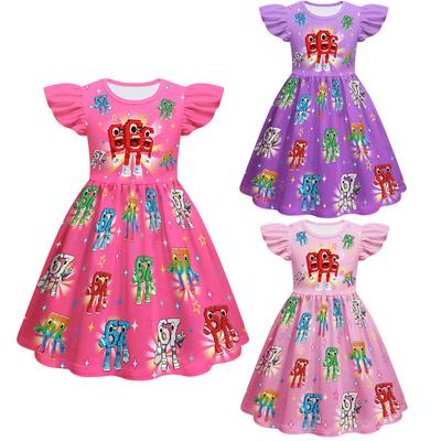 82835 Kids Girls Steal a Brainrot 67 Six Seven Print Ruffle Sleeveless Princess Dress