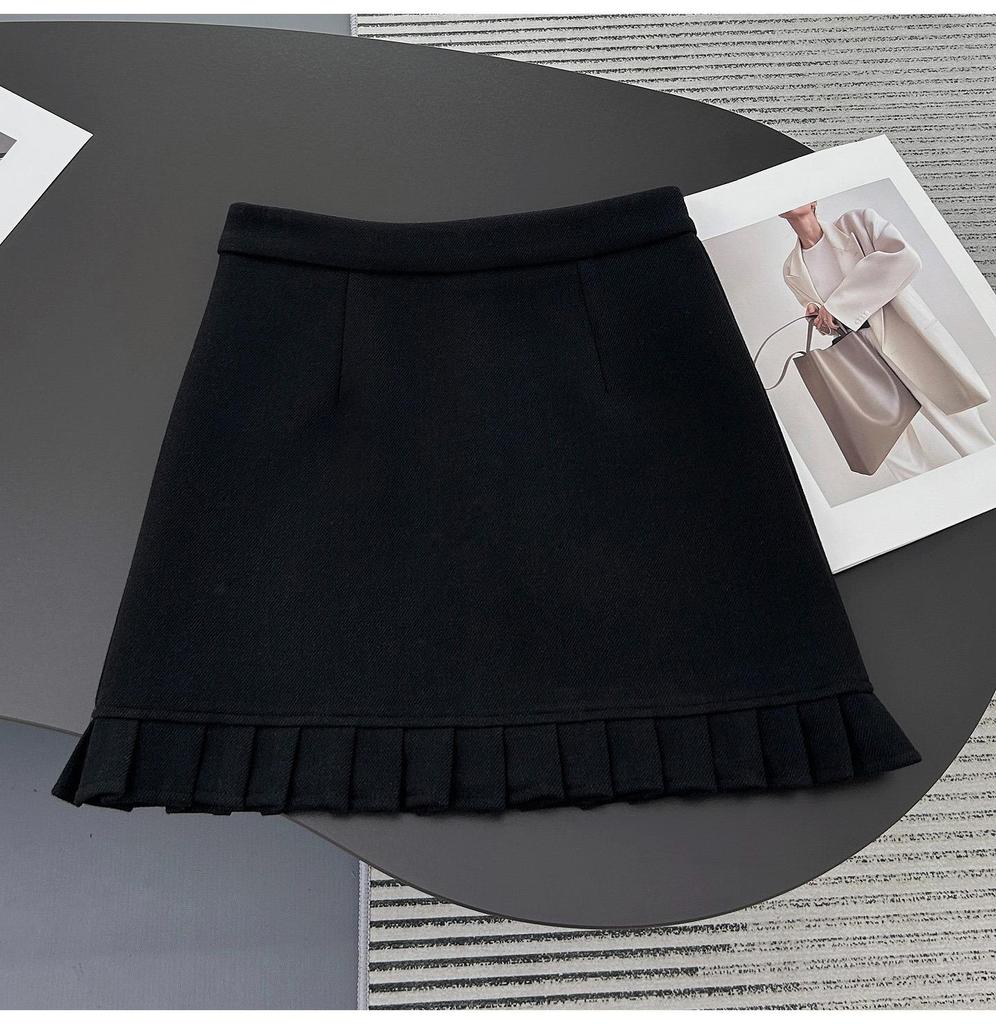 Plus Size Gray Wool Pleated Lace Skirt with Ruffle Hem - High Waist Bodycon for Autumn/Winter