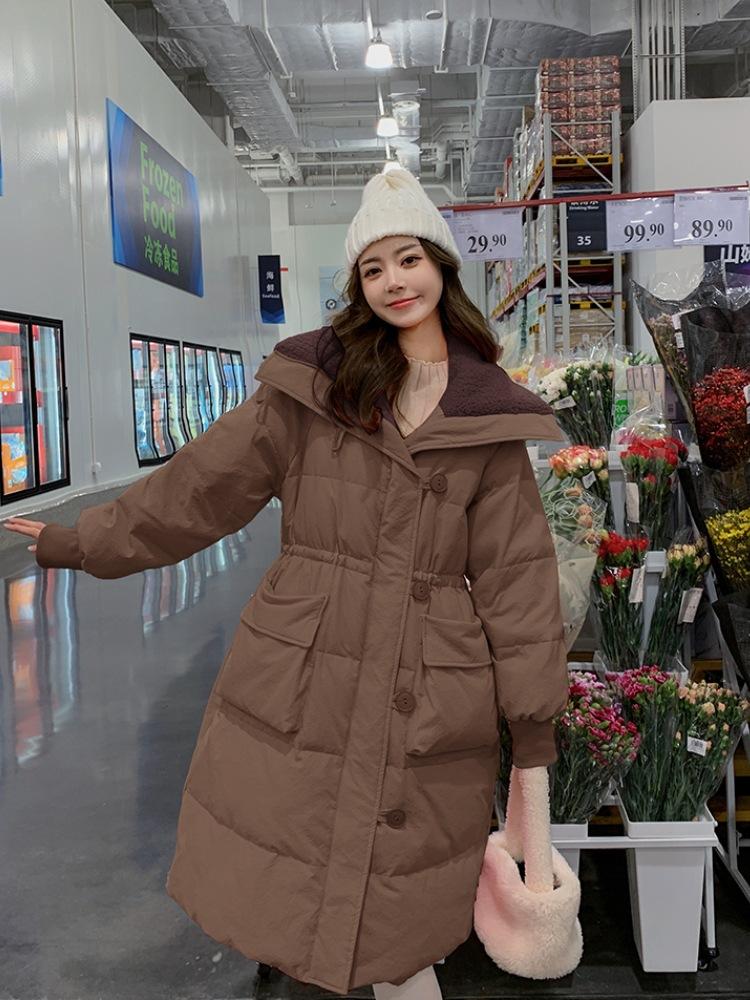 

Women s cotton-padded clothes winter long cotton-padded clothes over the knee large lapel long cotton-padded jackets retro jacket tide L хаки
