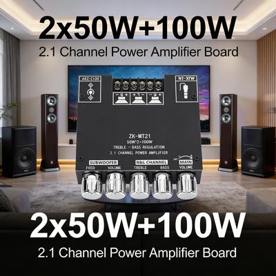 ZK-MT21 Bluetooth 5.0/AUX Dual-Eingang Verstärkerplatine 12V/24V Stromversorgung 2x50W+100W Subwoofer Verstärkerplatine