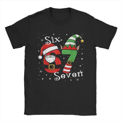 Funny Six Seven 67 Meme 6 7 Elf Santa Christmas Pajamas Merch Men Women T Shirt Pure Cotton Tee Printed  T-shirt Clothing