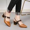 2026 Spring and Summer New Single Shoes Women's Pointed Head Thick Heel Bag Head Women's Shoes Middle Heel One-word Buckle High Heels Hollow