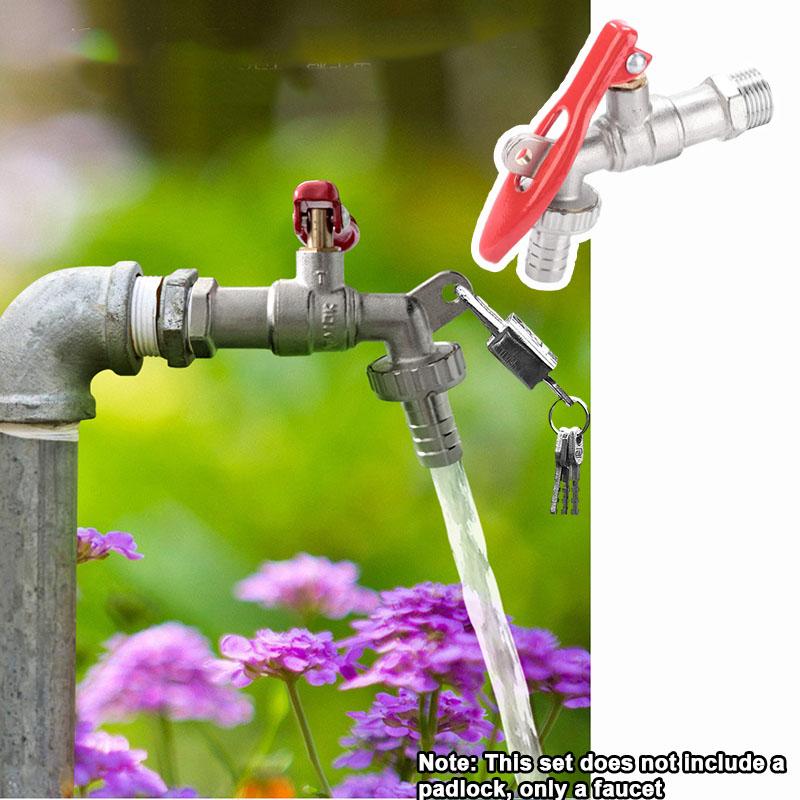 Abschließbarer Messing-Wasserhahn für den Außenbereich 1/2" Diebstahlsicherer Garten-Wasserhahn mit rotem Griff für Waschmaschine, Hof, Autowaschanlage, Schlauchanschluss