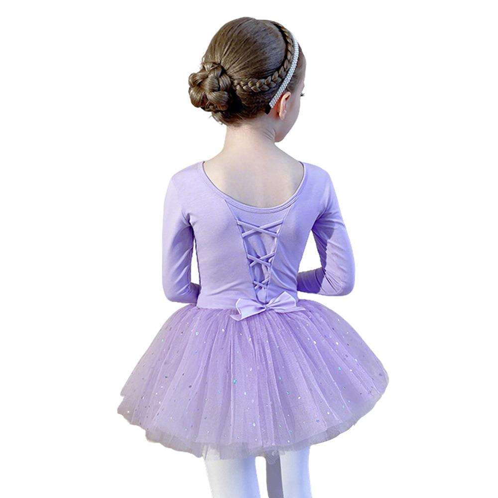 

Fashion Long Sleeve Ballet Dress Cotton Sequins Ballet Tutu Skirt Party Dress Bowknot Performance Clothes Dance 110CM-1 фіолетовий