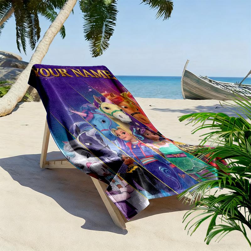Custom Name Unicorn Academy Print Beach Towel, Large Soft Quick Dry Towel for Beach Camping Swimming_xia