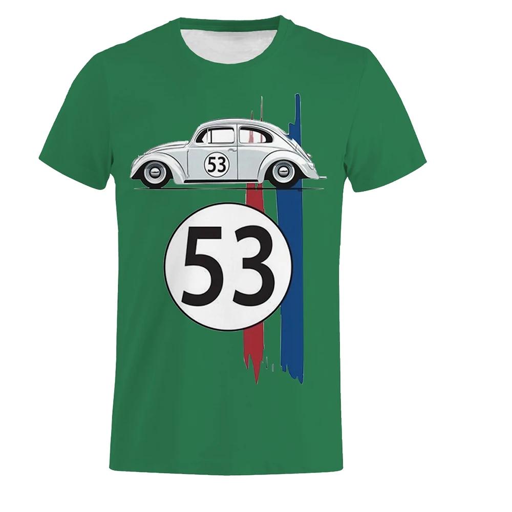 Beetle 53 Number Men's T-shirt, Herbie Car Short Sleeve Simple T-shirts, Rally Car T-shirts, Men's 3D Printed Black T-shirt