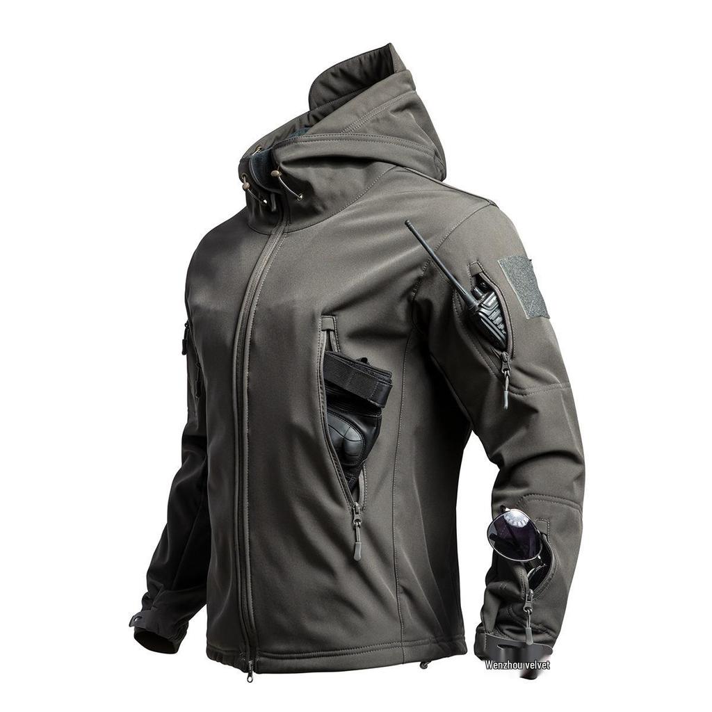 Unisex Outdoor Camouflage Waterproof Windbreaker: Warm, Fleece-Lined, Multi-Pocket Softshell Jacket for Fall and Winter