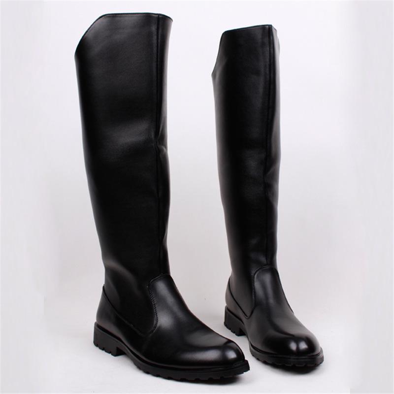 Men's Leather High-Top Riding Boots with Knee Guards - Warm and Stylish Over-the-Knee Motorcycle Boots for Autumn and Winter